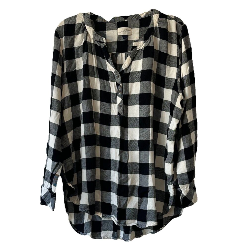Universal Thread Shirt Black and White Check Plaid Tunic Top Women’s XL Blouse